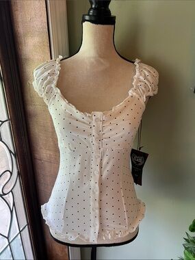 Madden Girl White Polka Dot Ruffle Button-Front Top